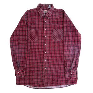 Vintage Ozark Trail Mens Red Navy Plaid Flannel Button Down Shirt Long Sleeve XL